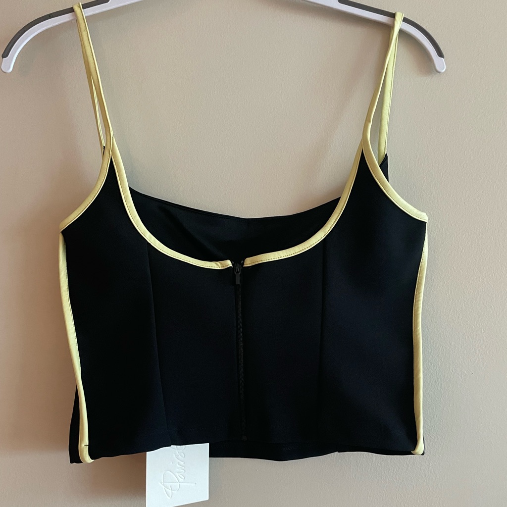 Paris Georgia Florian Camisole Top Xs Black Lime Faux Leather Trim Nwt — image 3 of 8
